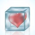 A red lonely loving heart locked in a glass cube.Vector isometric.